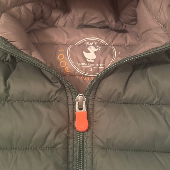 Save the Duck Olive Green Winter Jacket Puffer 2T Orange Hooded - Picture 3 of 8